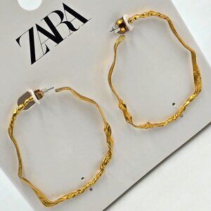 Zara - Large Gold Twisted Open Hoop Earrings - NWT